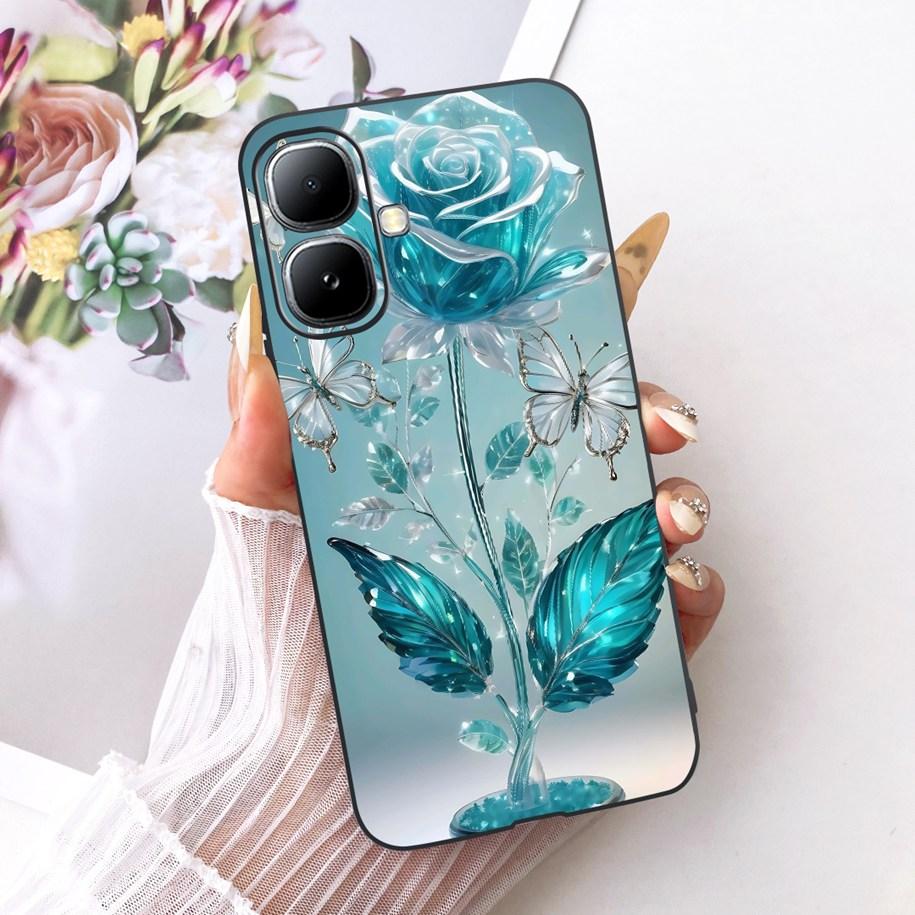 For Infinix Smart 20 4G Case New Fashion Flower Pattern Soft Black Silicone Phone Cover For Infinix Smart 20 Bumper Smart20 Para
