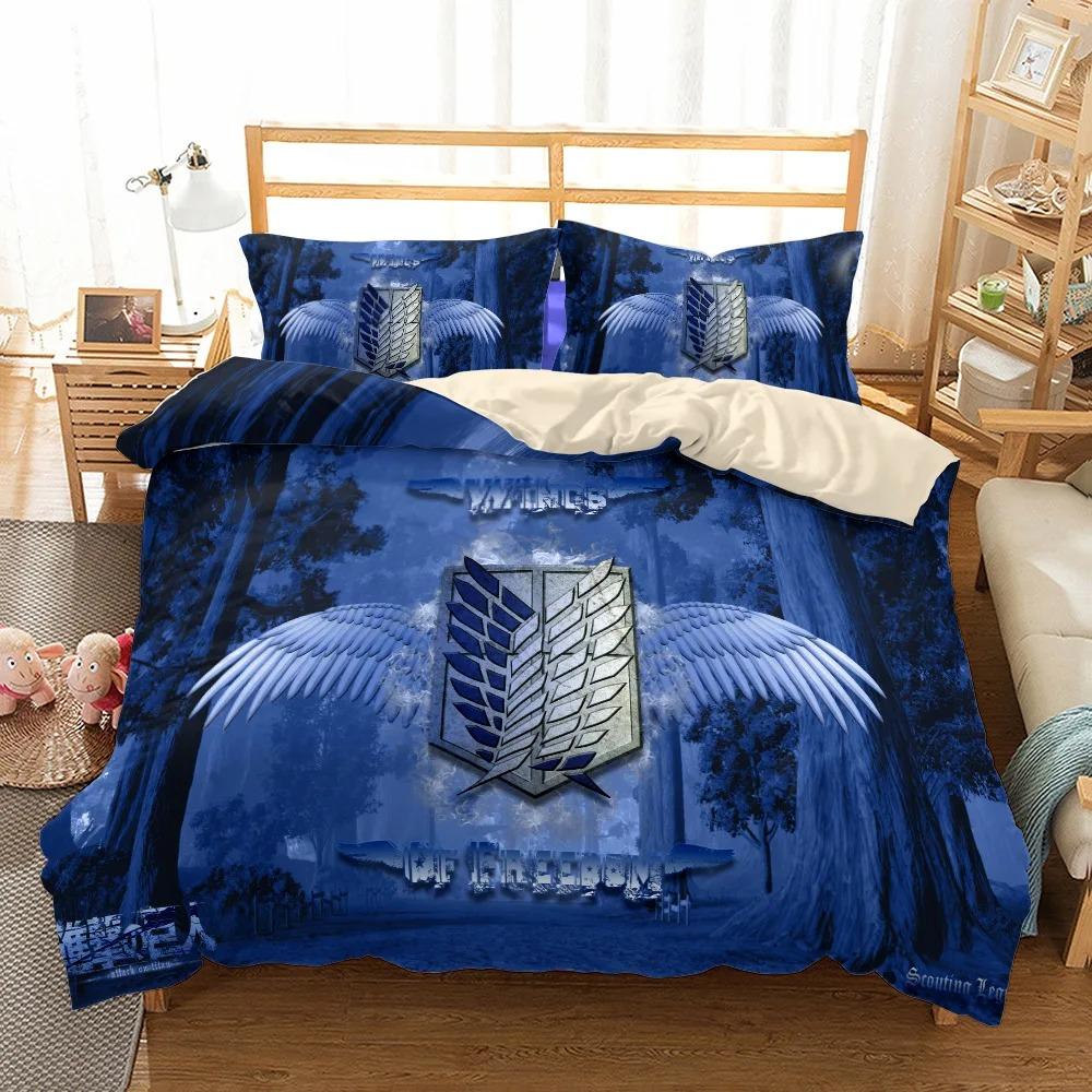 Anime Attack On Titan Bedding Set Kawaii Loli Boy Duvet Cover 3D Print Japan Cartoon Bed Quilt Cover Pillowcase No Sheets