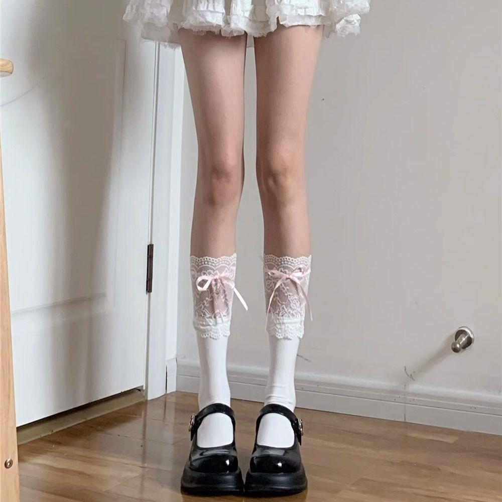Лолита кружевные белые гольфы Jk Ballet Blue Ribbon Bow Student универсальные чулки