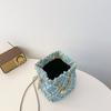 Ling Grid Chain Bucket Bag, Simple Crossbody Bag, Women's Trendy Drawstring Tassel Shoulder Bag