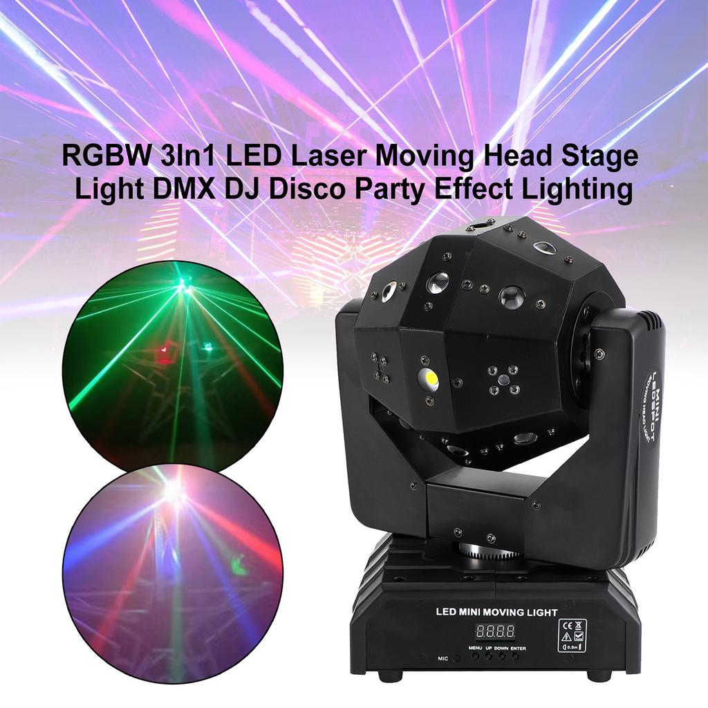 RGBW 3In1 LED Laser Moving Head Stage Light DMX DJ Disco Party Effect Lighting