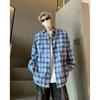 Happy Hong Kong Style Casual Plaid Shirt for Men, Spring and Autumn Season Trendy Brand Jacket, Loose Fit Top for Teenagers