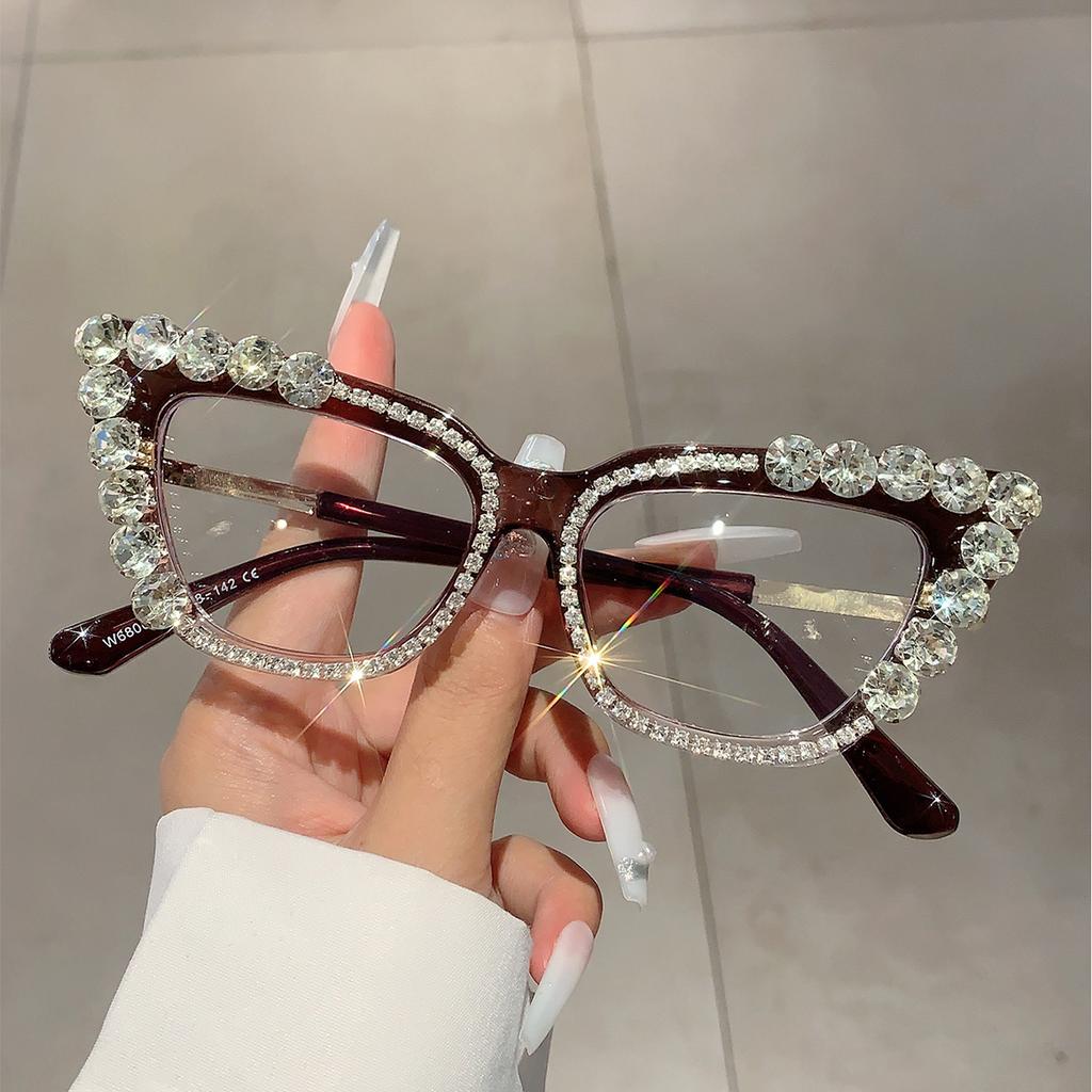 Женские очки «кошачий глаз» со стразами, стильные винтажные очки для блокировки синего света, модные оригинальные очки конфетного цвета