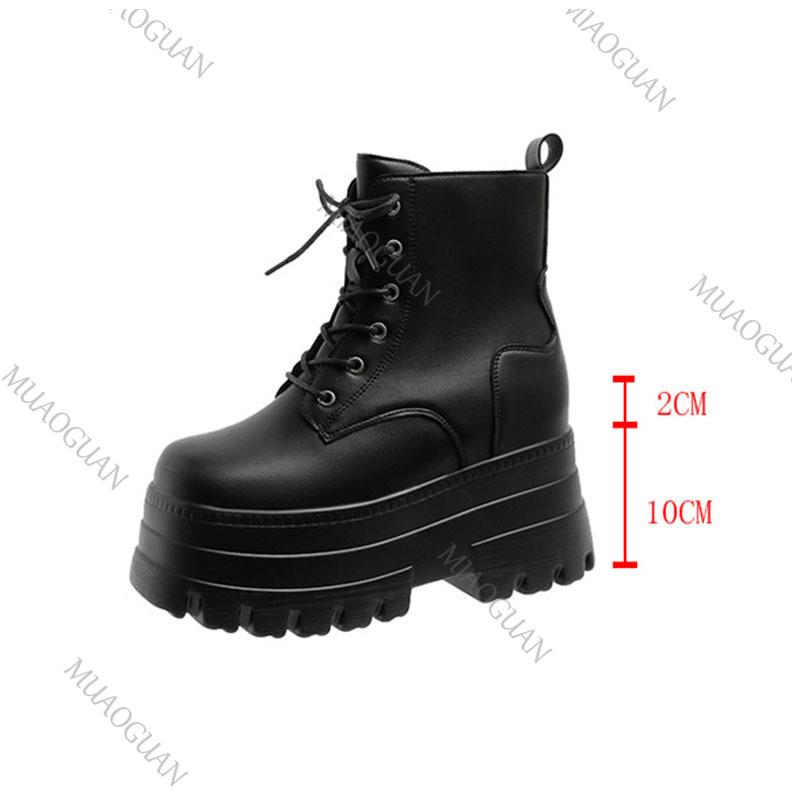 Fashion Women Platform Boots Casual 12CM Chunky High Heels Lace Up Ankle Boots for Women Nightclub Party Black White Heightening Botas