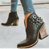 Fashion Comemore Punk Women Boots 2025 Female Autumn Winter Leather Cowboy Western Ankle Boot Buckle Women High Heel Booties Botas Mujer