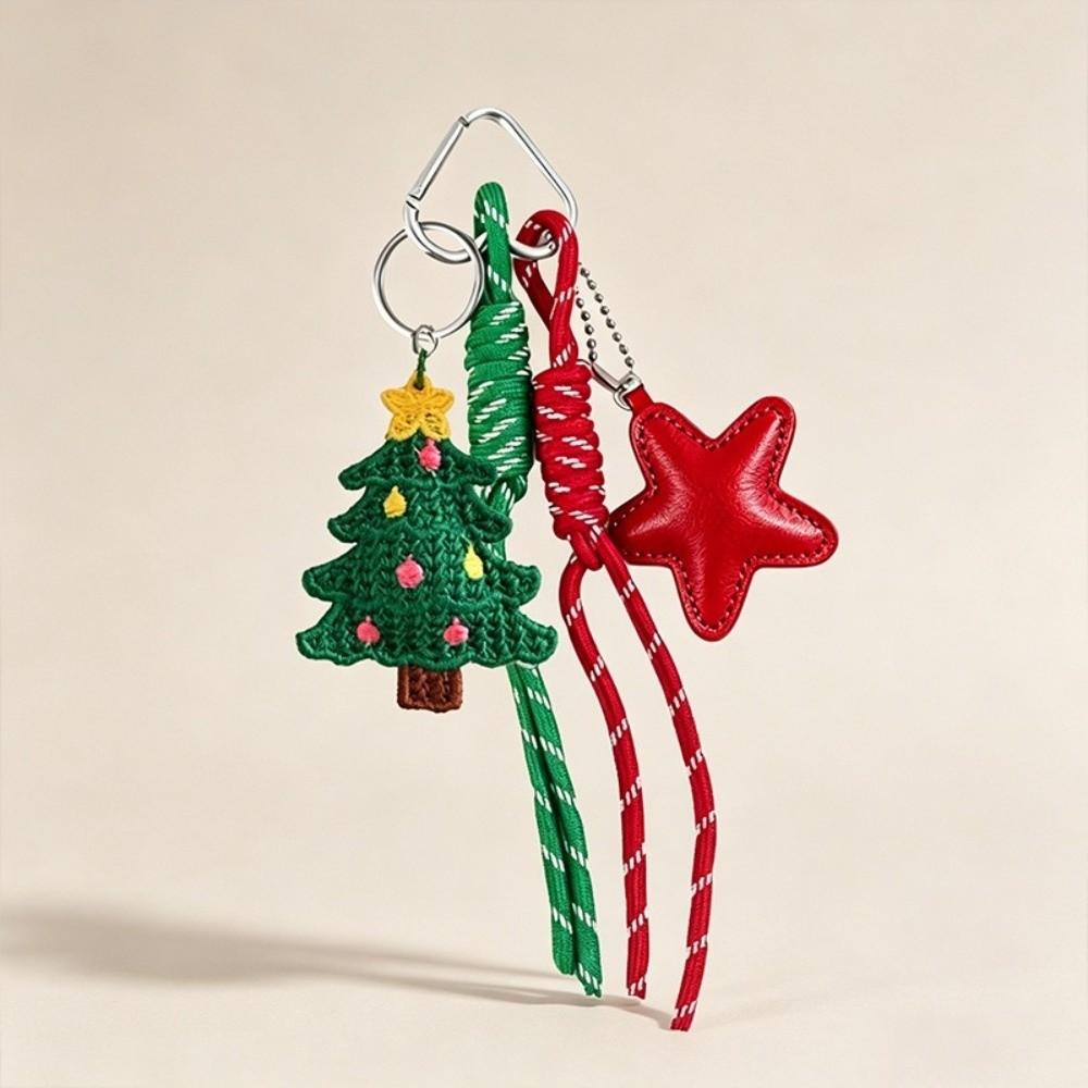 Red Star Christmas Bag Charm Cute Santa Reindeer Pendant Lovely Crochet Keychain Holiday
