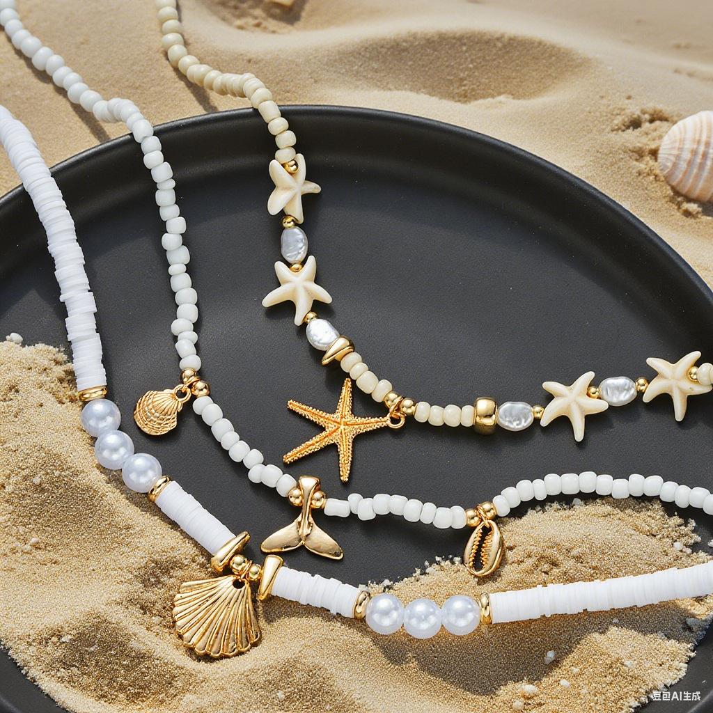 Хит продаж летний пляжный ветер морская звезда ракушка жемчуг набор ожерелий три предмета модные универсальные трендовые аксессуары