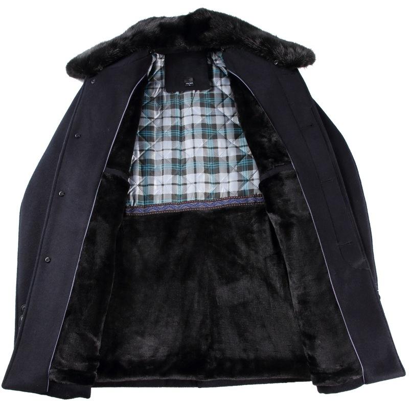 Короткое кашемировое пальто для мужчин среднего и пожилого возраста, зимняя ветровка из плюша и шерсти для папы, пальто с отворотом и меховым воротником