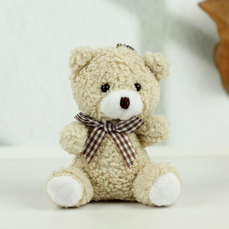 Cute Brown Plush Teddy Bear Keychain Soft Coral Fleece Adorable Keyring For Gifts