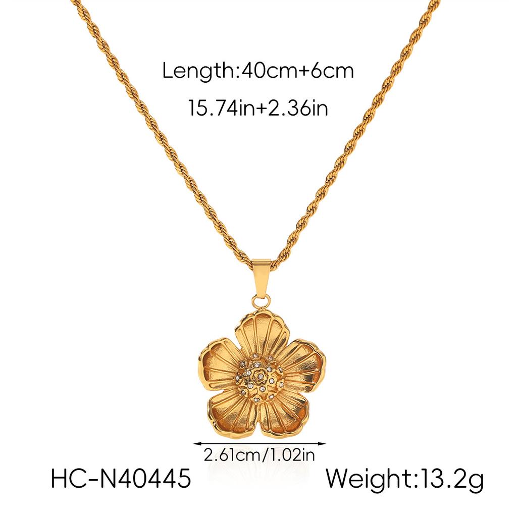 Titanium steel pendant flower vintage necklace diamond-encrusted earrings fashionable versatile titanium steel jewelry