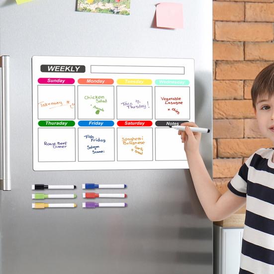 1 Set Magnetic Message Board Refrigerator Magnet Erasable Writing Surface Weekly Planner Kitchen