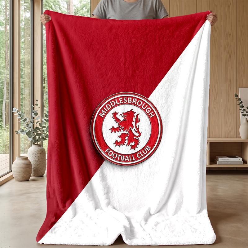 Middlesbrough Football Print Flannel Blanket, Soft Warm Lightweight Throw Blanket for Sofa Bed Camping