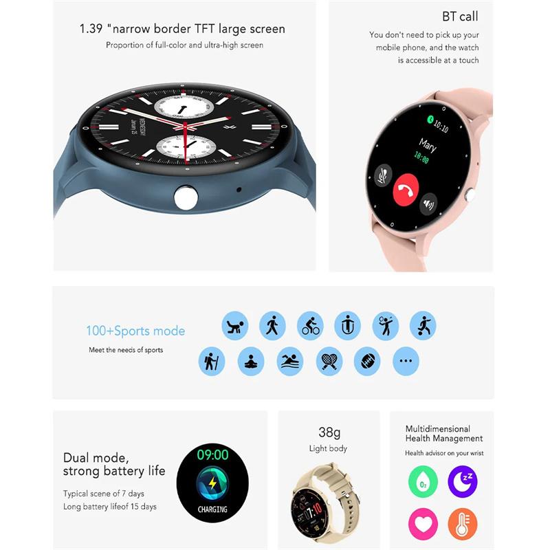 Умный браслет, шагомер сердечного ритма, артериального давления, 1,39 дюйма, круглый Bluetooth 5,2, IP67, водонепроницаемые спортивные часы, аккумулятор 230 мАч