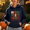 Merry Christmas Leopard Letter Print Hoodies Women Autumn Winter Holiday Festive Graphic Pocket Hooded Sweatshirt Outerwear