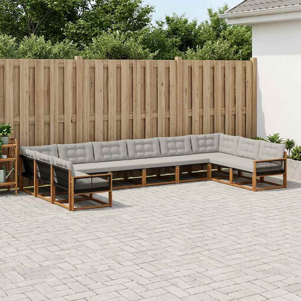 Outdoor Sofa Set with Cushions 10 pcs Natural and Light Grey