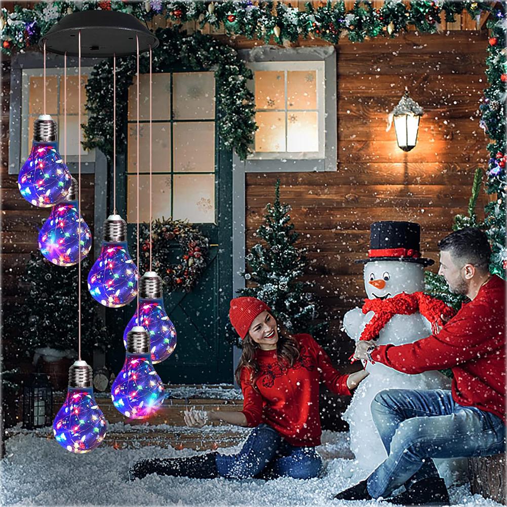30LED & Copper Wire Colorful Lights Bulb Solar Wind Chimes Waterproof Garden Hanging Lamp Solar Windbell Light Christmas Decor