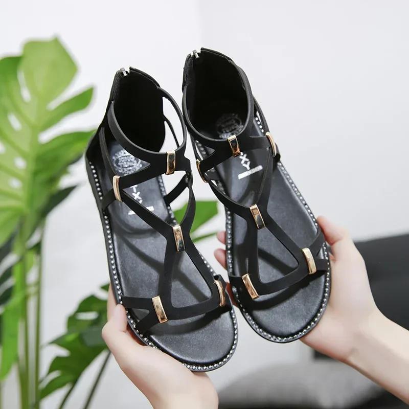 Strappy Flat Sandals Women Soft-soled Comfortable and Lightweight Soft-soled Sandals Women's Slip-on Shoes Zapatos Mujer Verano