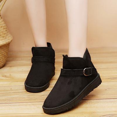 2024 Модная обувь для женщин, зимние плюшевые теплые женские сапоги до середины икры, однотонные, с круглым носком, однотонные, с пряжкой, на среднем каблуке
