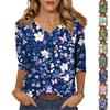 Women's Tops Three-quarter Sleeve Shirt V-neck Loose Casual Shirt Floral Print T-shirt