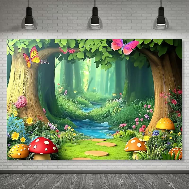 2D Enchanted Stream Forest Backdrop, 2D Fairy Tale Kids Party Decor