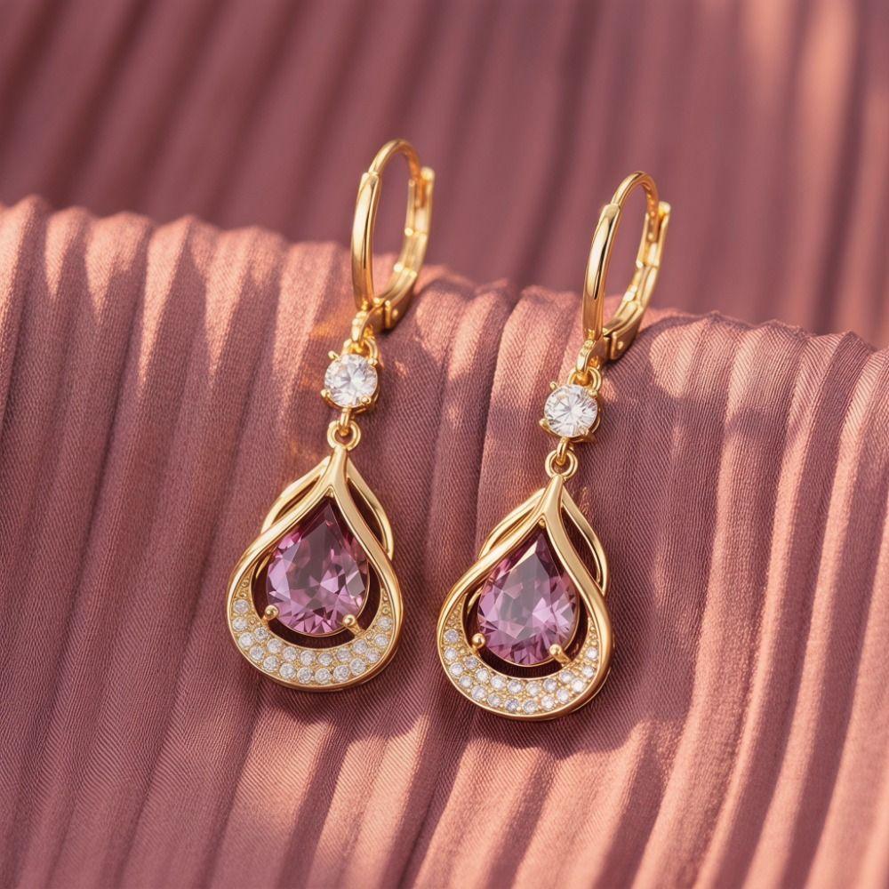 Luxury Water Drop Earrings Women Jewelry Sparkly Zircon Earrings Cat Eye Stone Earrings Engagement