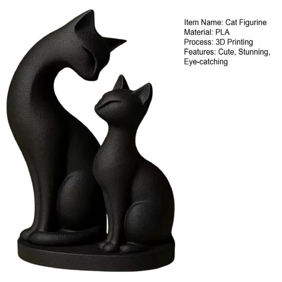 Фигурка Черного Кота 3D Печать Статуэтка Мамы и Котенка Милая Скульптура Животного для Настенной Полки Настольного Декора Подарки для Любителей Кошек