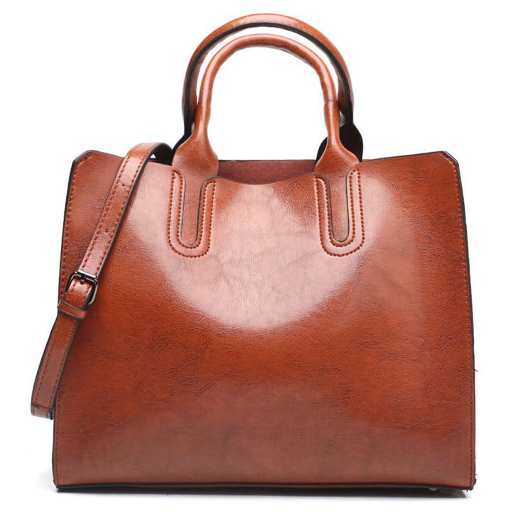 2024 Новая европейская и американская мода Женская сумка из масляной кожи - Простая универсальная сумка через плечо и кроссбоди