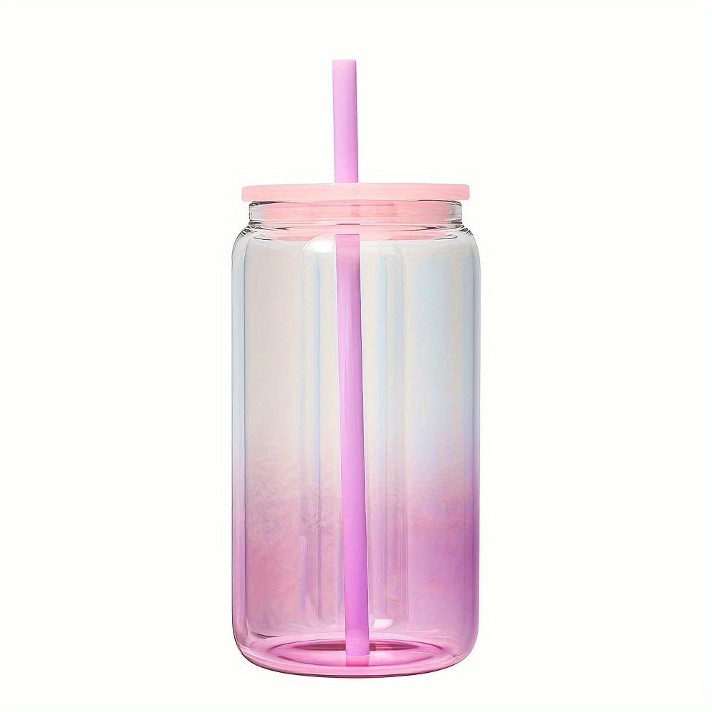1 шт 16 унций (480ml) Стакан Mason Cups с градиентным цветом, стеклянный, с крышкой и трубочкой, многоразовый стакан для холодного кофе, смузи или кружка Boba