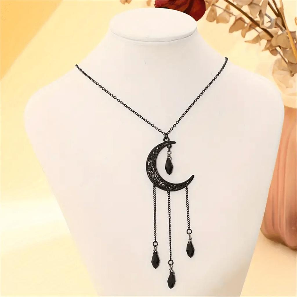 1 шт. Роскошное ожерелье с подвеской-кисточкой из кристаллов, изысканное, в темном готическом стиле, с луной, эффектный аксессуар для женщин на вечеринку, хип-хоп