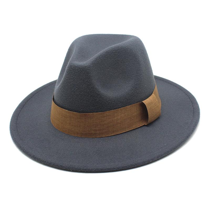 Модный блогер в коричневой шерстяной шляпе Jazz Hat Vintage Big Brim Felt Top Hat