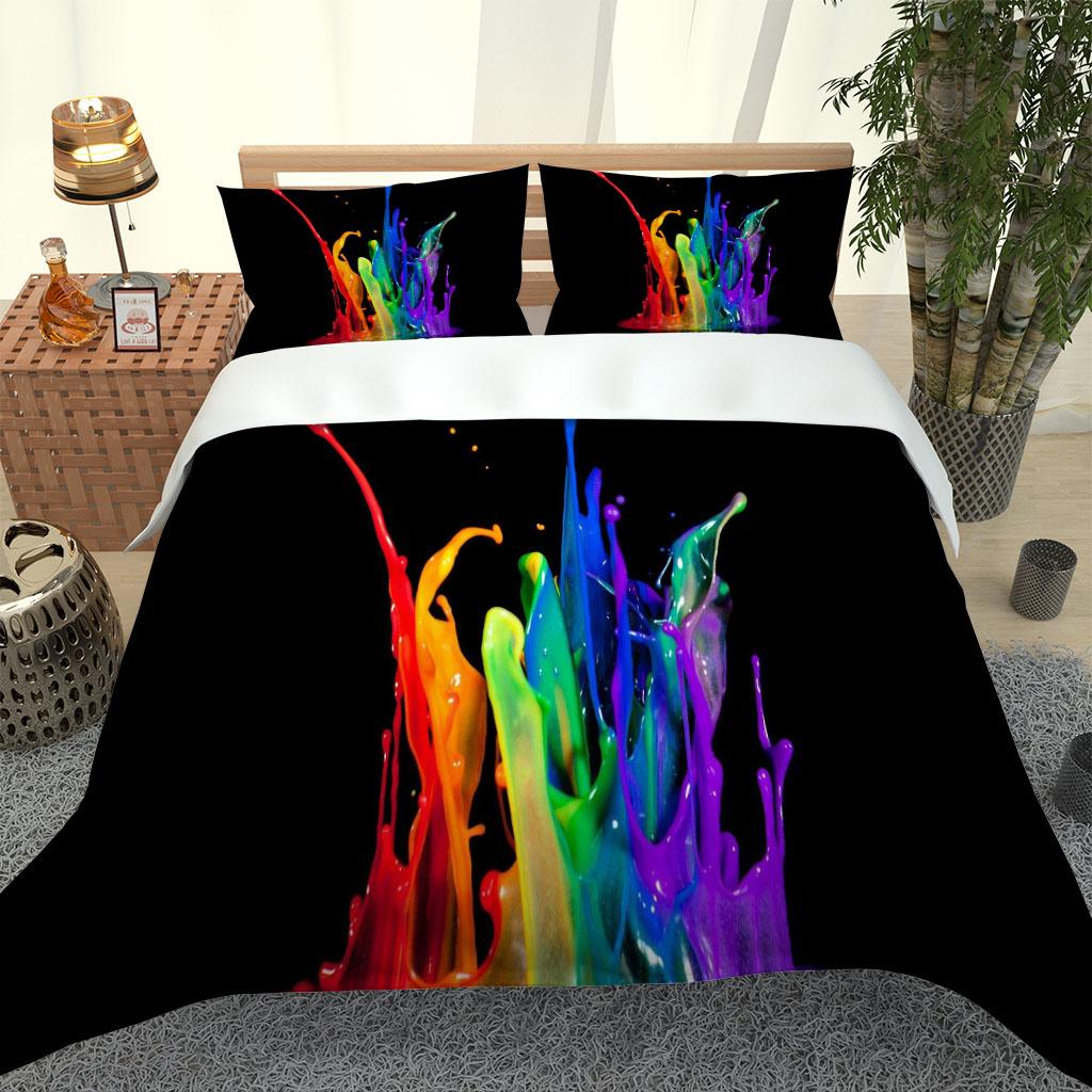 Double Sheets Set 3 Pieces 3D Multicolour Pigment Art Bedding Set Quilt Duvet Cover Comforter Children Bed Birthday Gift