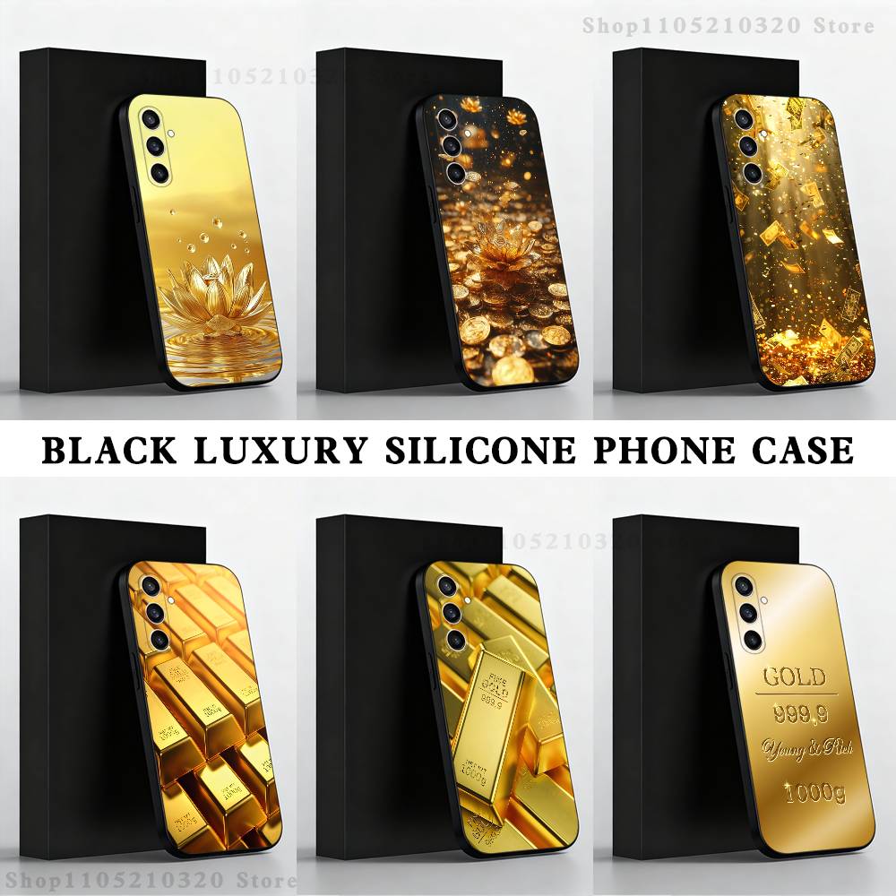 Wealth Art Dazzling Gold Phone Case For Samsung S25,S24,S21,S22,S23,S30,Ultra,S20,Plus,Fe,Lite,Note,10,9,5G Black Cover