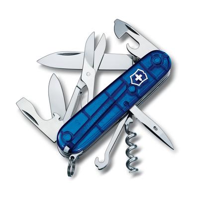 Нож Victorinox Climber, полупрозрачный синий, многофункциональный нож для треккинга, пеших прогулок и альпинизма, с ножницами и мульти-крючком, Swi