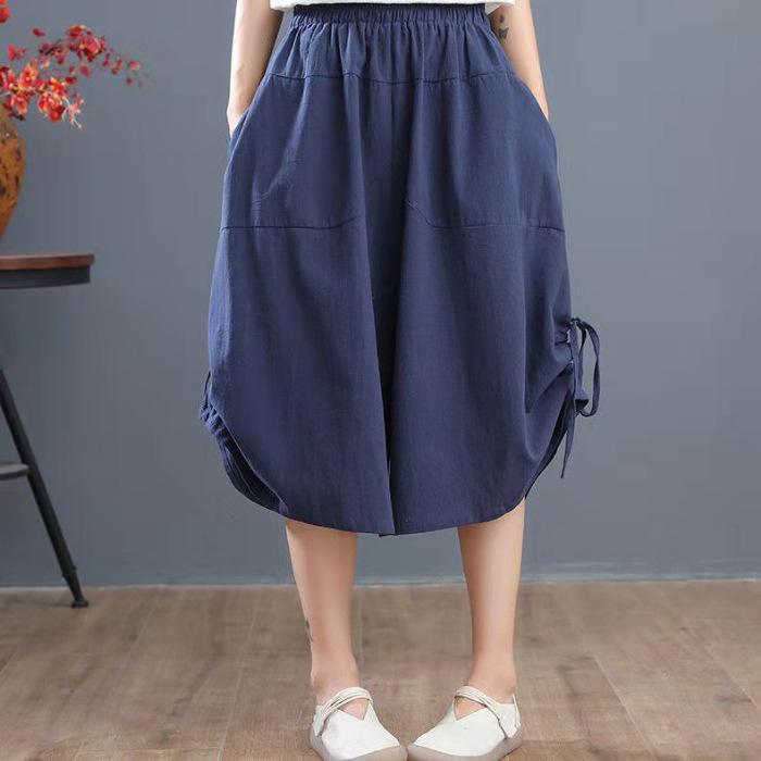 Летние свободные шаровары, повседневные широкие брюки с эластичной резинкой на талии, женские однотонные брюки-кюлоты большого размера со средней талией, укороченные брюки