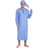Mens Sissy Nightwear Striped Sleep Robe with Hat Long Sleeve Long Robe And Pompom Adjustable Sleep Hat Arabian Muslim Pajamas
