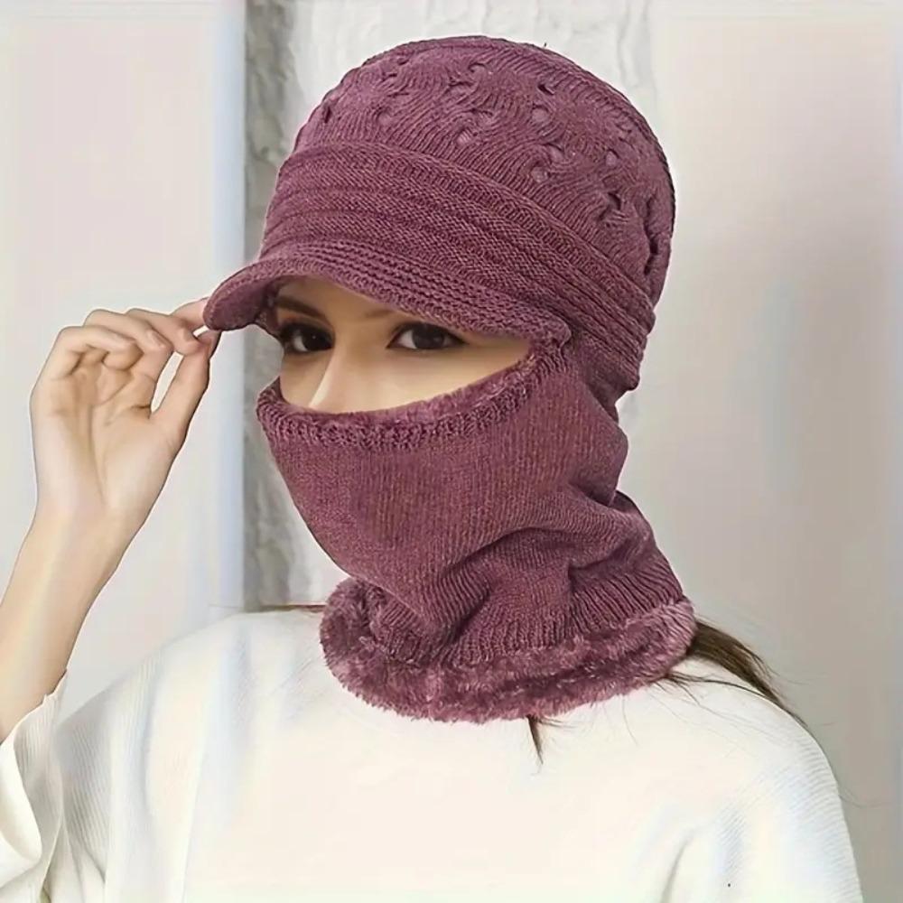 Soft Woolen Hat Elastic Hooded Thermal Cap Versatile Knitted Scarf  Women
