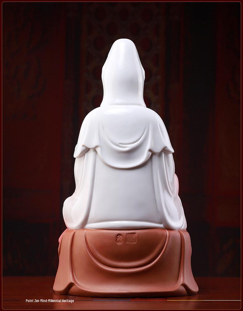 Red Robe Ceramic Guanyin Ornament – Home Worship Bodhisattva Statue for Living Room Decor