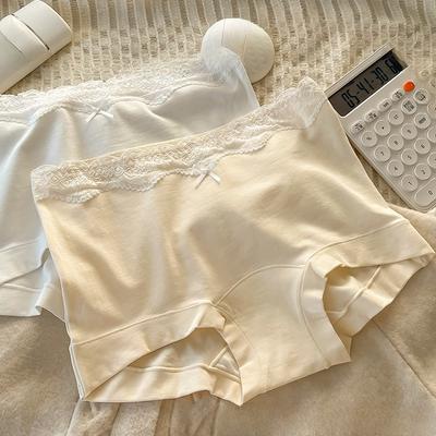 Женские сексуальные простые кружевные трусики из чистого хлопка с удлиненным промежностным швом