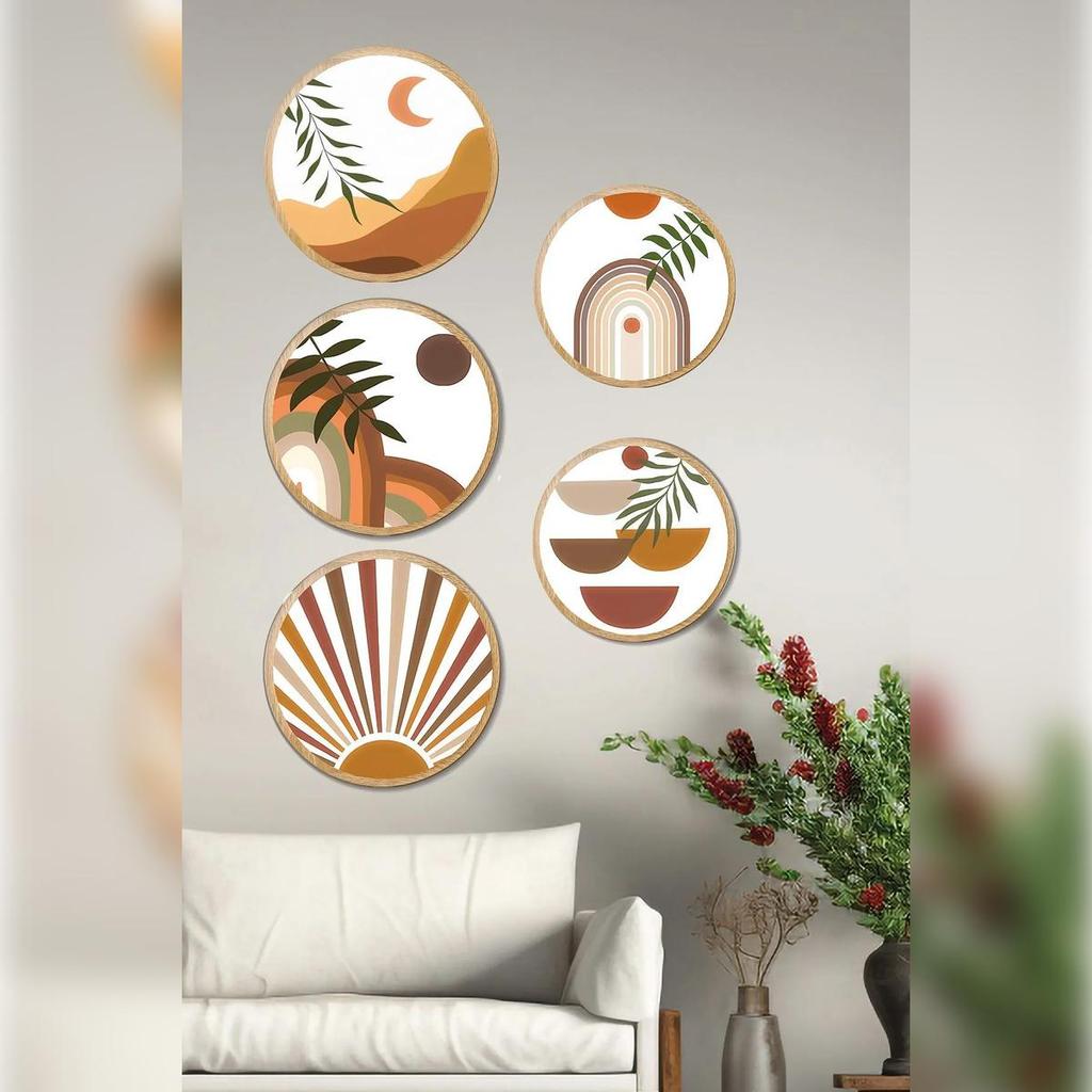 Decorative Oval 5-Piece Framed Look MDF Art Print Set