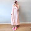 Autumn Winter Flannel Long Skirt Nightdress Women's Long Over The Knee Large Size Loose Solid Color Pompom Pajamas Home