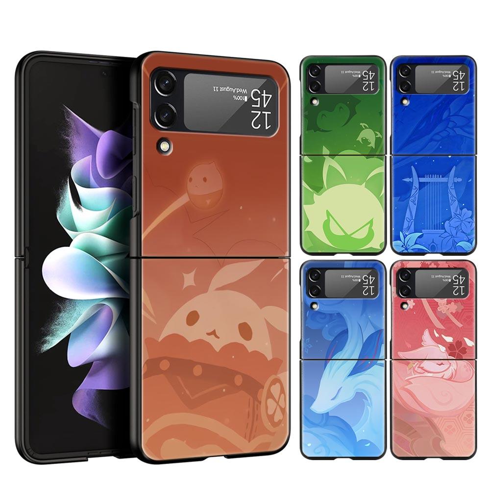 Для Samsung Galaxy Z Flip 3 4 5 Жесткий Черный Складной ПК Чехол для Телефона Логотип Genshin Impact Для Samsung Z Flip3 Чехол Защитная Оболочка