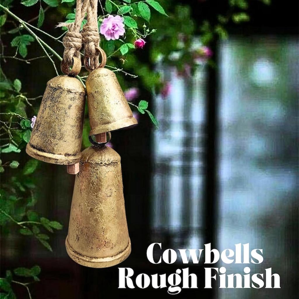 Set of 3 Large Cone Harmony Vintage Cow Bells Handmade Rustic Christmas Hanging Bell On Rope Vintage Harmony Bell Country Style Hanging Bell