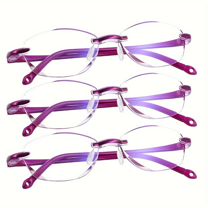 3 шт. +100 до +400 Модные молодежные безободковые очки для чтения женские с защитой от синего света бриллиантовые очки для пресбиопии для женщин