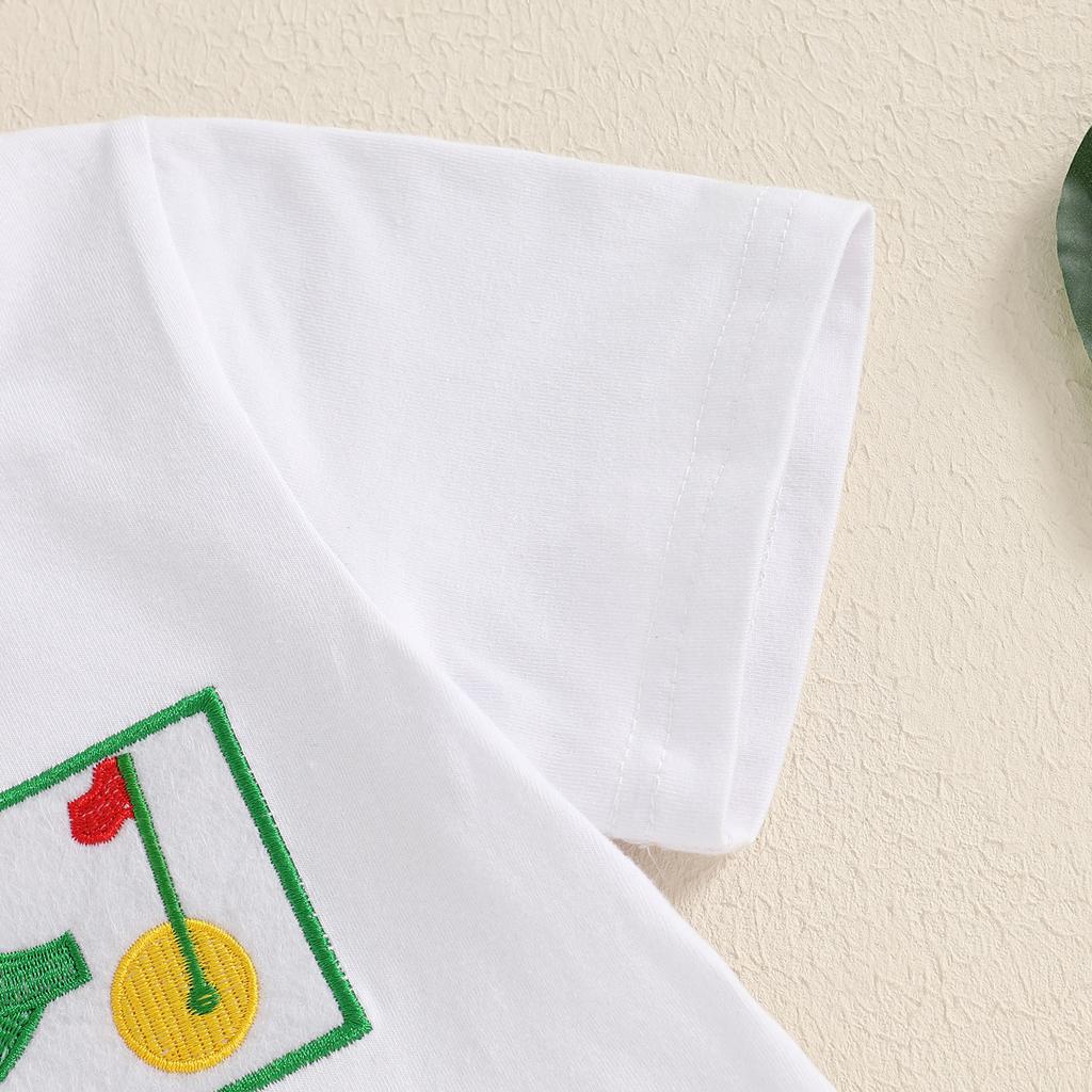 Комплект шорт для мальчиков-малышей, вышитые топы с коротким рукавом и круглым вырезом, эластичный пояс, клетчатые шорты для гольфа