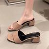 Korean Version of Square-headed Open-toed Slippers Women's Shoes 2024 New French Niche Fashion Sandals Women's Summer Wear