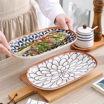 Японское ретро керамическое овальное сервировочное блюдо