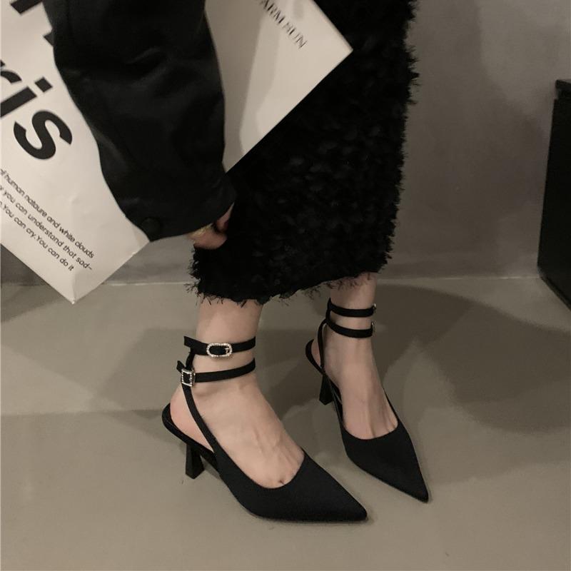 Fashion New Fashion Summer New Pointed Toe Slingback Shoes Thin High Heel Shallow Mouth Slip On With Buckle Ladies Elegant Sandals 35-39