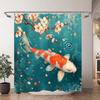 Chinese Japanese Koi Ink Painting Shower Curtain Red Cherry Blossom Wave Fish Watercolour Painting Bath Curtains Bathroom Decor