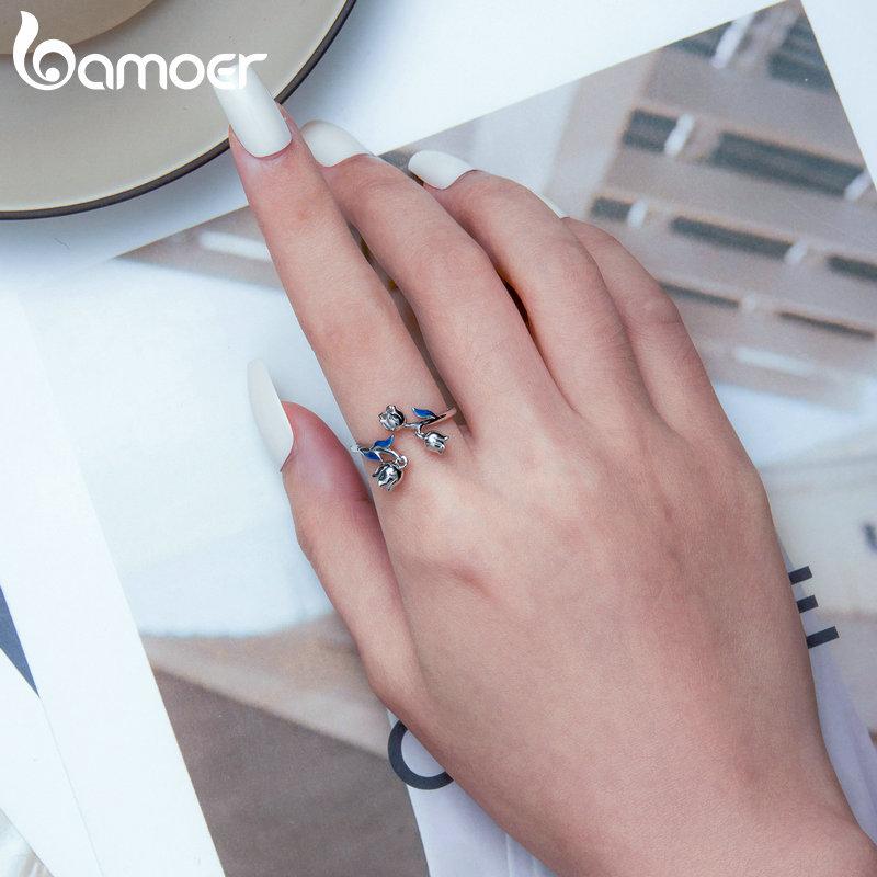 BAMOER, стерлинговое серебро 925 пробы, великолепное открытое кольцо с цветами для женщин, платиновое ювелирное изделие с тонким покрытием, обручальное кольцо, свадебный подарок