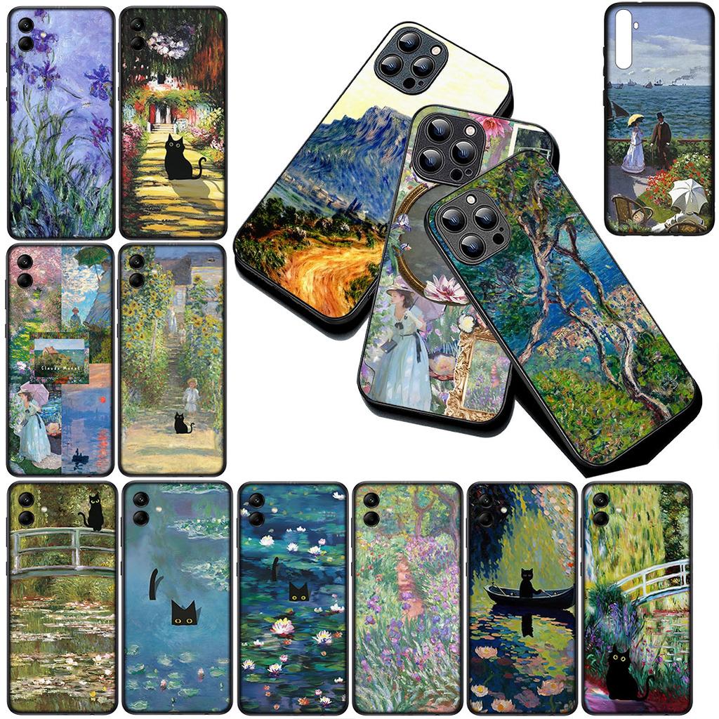 Cover for Samsung Galaxy S24 S25 S23 FE Ultra Plus S7 Edge S25+ S23+ A56 5G Casing Phone Case Claude Monet Waterlily Cat